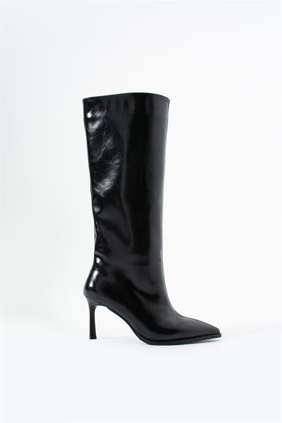 River High Sivri Burun Önden Dikişli Siyah Kadın Çizme