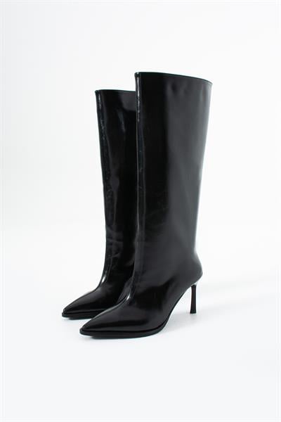 River High Sivri Burun Önden Dikişli Siyah Kadın Çizme