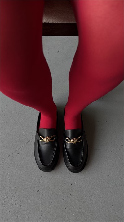 ROSSO Siyah Cilt Deri Gold Tokalı Oxford Ayakkabı