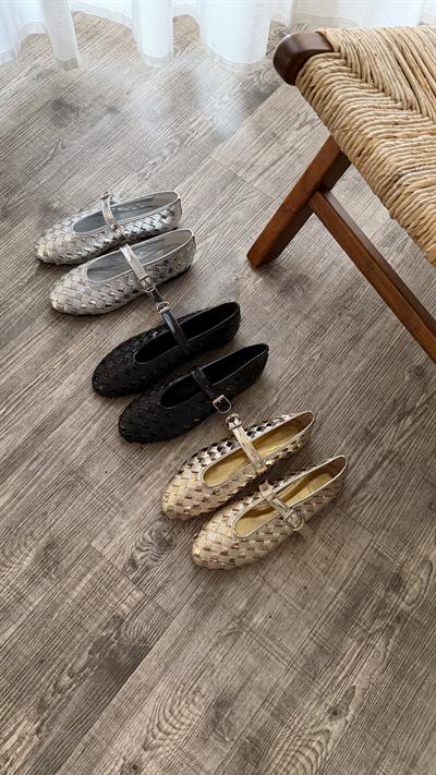 Siyah Gerçek Örgü Parlak Babet