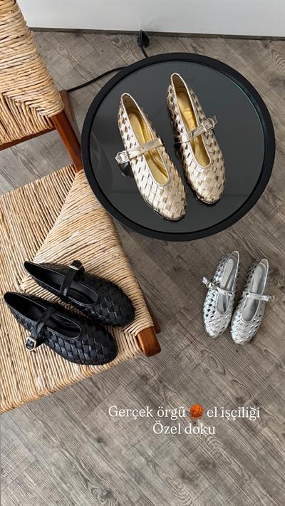 Siyah Gerçek Örgü Parlak Babet