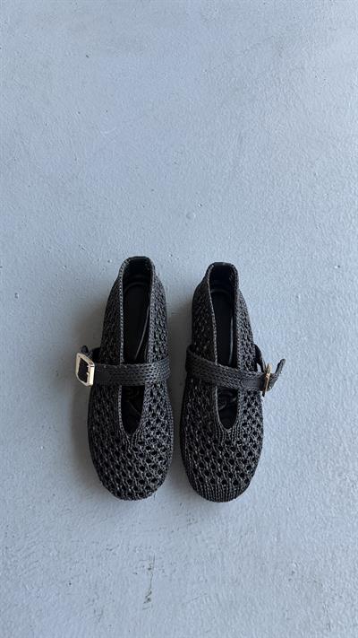Sole Hasır Dokulu Babet Siyah