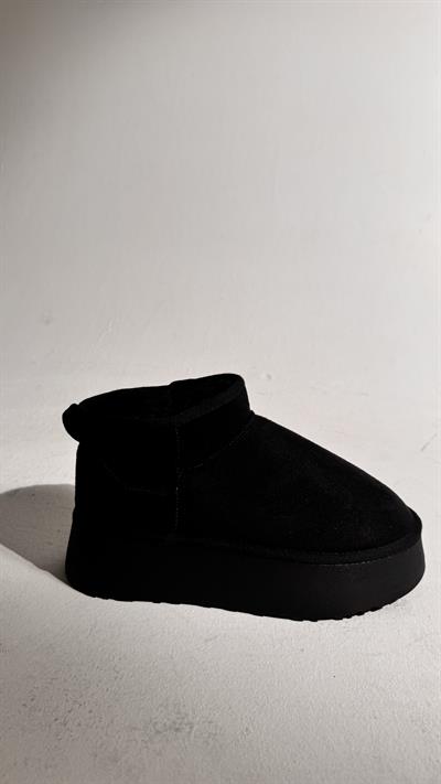 Süet Yüksek Taban Bilekte Bot Siyah