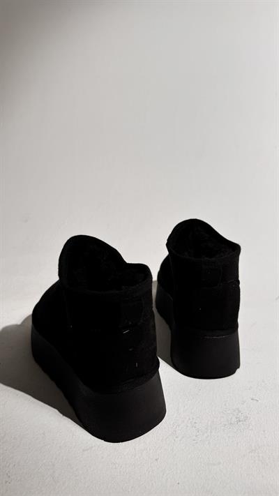 Süet Yüksek Taban Bilekte Bot Siyah