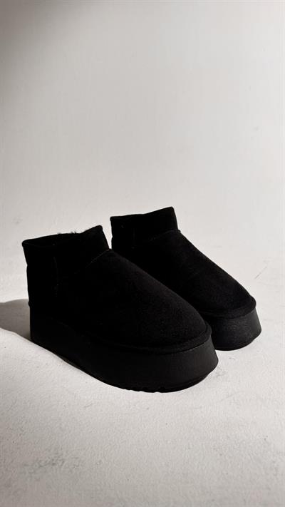 Süet Yüksek Taban Bilekte Bot Siyah