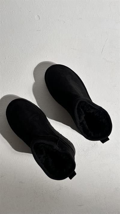 Süet Yüksek Taban Bilekte Bot Siyah