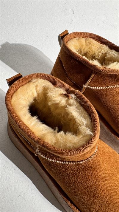 Süet Yüksek Taban Bilekte Bot Taba