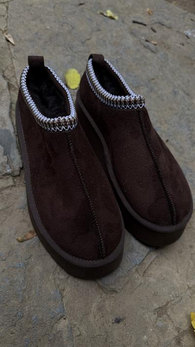 Süet Yüksek Taban Bilekte Terlik Bot Acıkahve