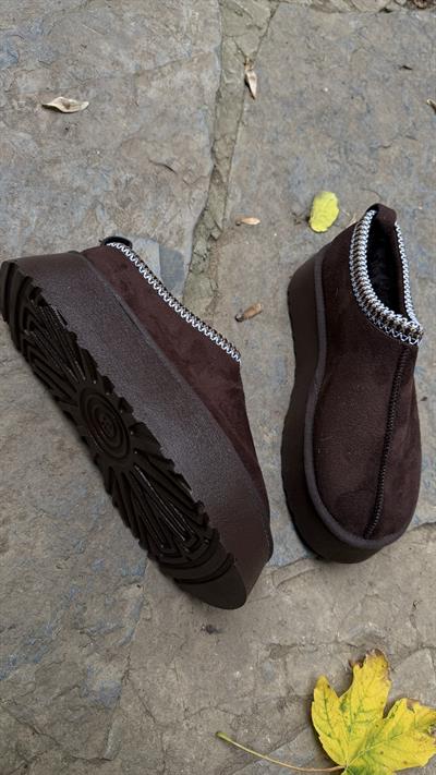 Süet Yüksek Taban Bilekte Terlik Bot Acıkahve