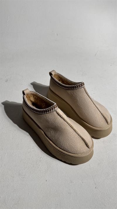 Süet Yüksek Taban Bilekte Terlik Bot Bej