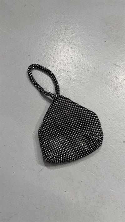 Taşlı Siyah Mini Kese Çanta