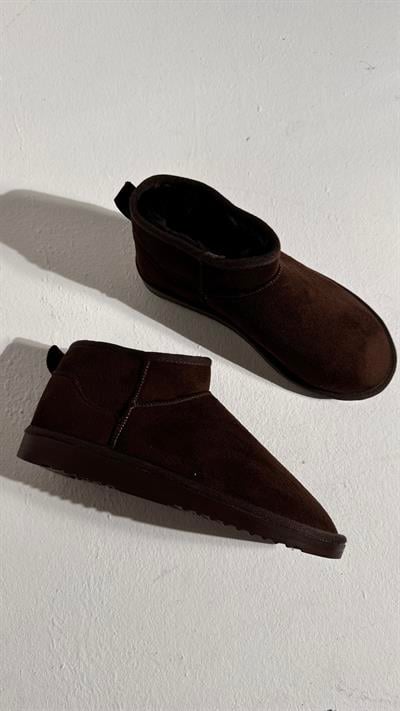 Ultra Mini Acıkahve Süet İçi Tüylü Düz Taban Bilekte Bot 