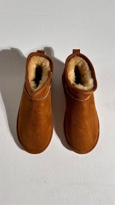 Ultra Mini Taba Süet İçi Tüylü Düz Taban Bilekte Bot 