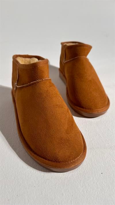 Ultra Mini Taba Süet İçi Tüylü Düz Taban Bilekte Bot 