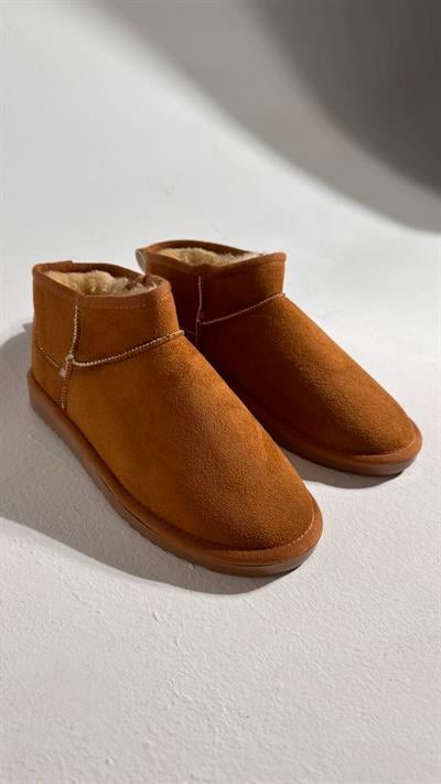 Ultra Mini Taba Süet İçi Tüylü Düz Taban Bilekte Bot 