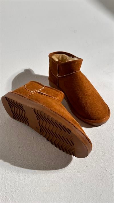 Ultra Mini Taba Süet İçi Tüylü Düz Taban Bilekte Bot 