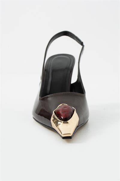 Velmore Premium Taş Aksesuarlı Acıkahve İnce Topuk Kadın Ayakkabı