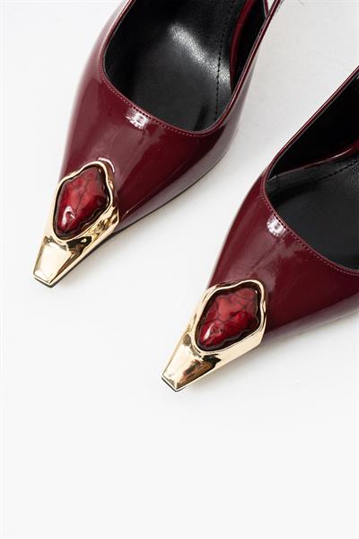 Velmore Premium Taş Aksesuarlı Bordo İnce Topuk Kadın Ayakkabı