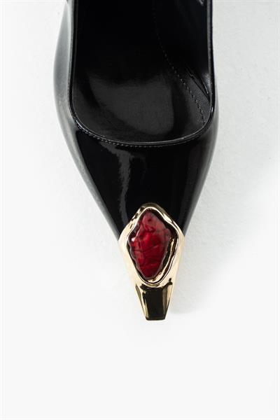 Velmore Premium Taş Aksesuarlı Siyah İnce Topuk Kadın Ayakkabı