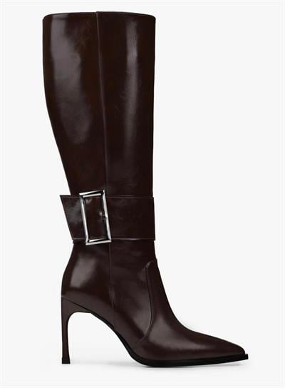 Vera Acıkahve Cilt Tokalı Topuklu Çizme