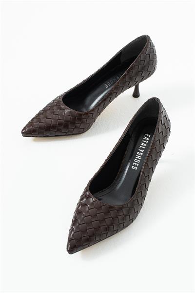 Vera Acıkahve Örgü Deri Topuklu