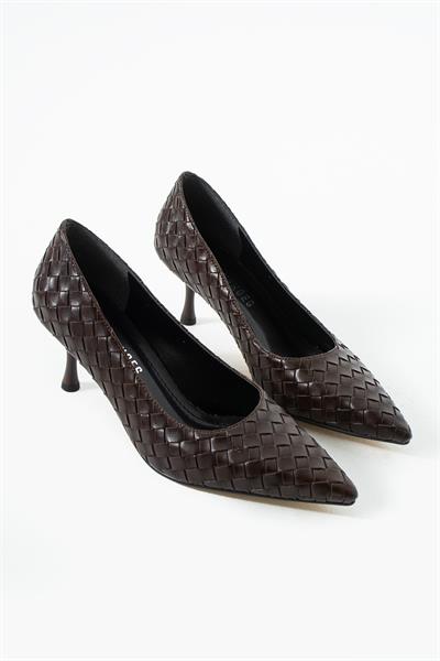 Vera Acıkahve Örgü Deri Topuklu