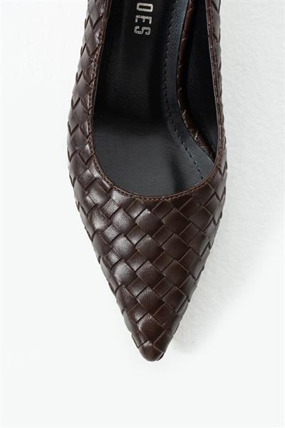 Vera Acıkahve Örgü Deri Topuklu