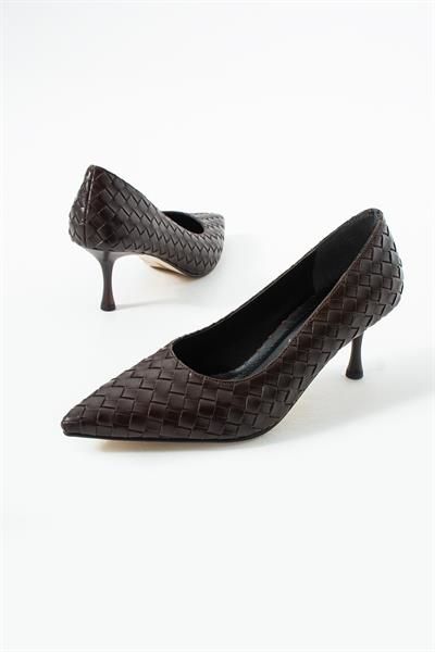 Vera Acıkahve Örgü Deri Topuklu