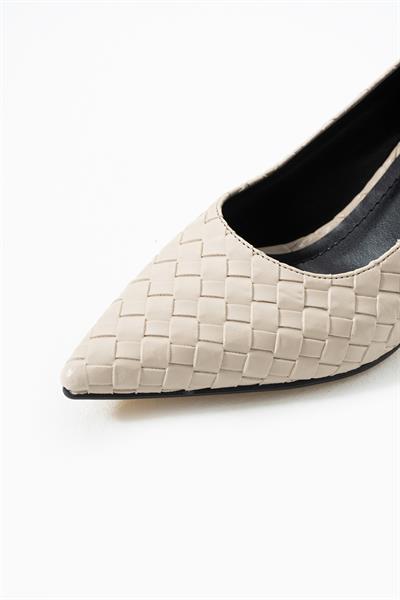 Vera Bej Örgü Deri Topuklu