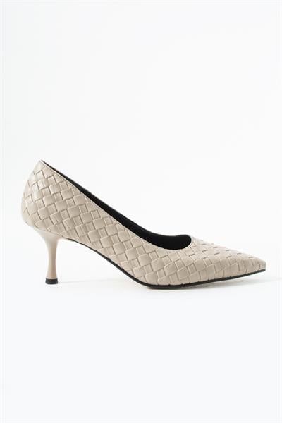 Vera Bej Örgü Deri Topuklu