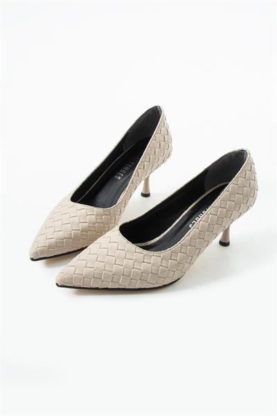 Vera Bej Örgü Deri Topuklu