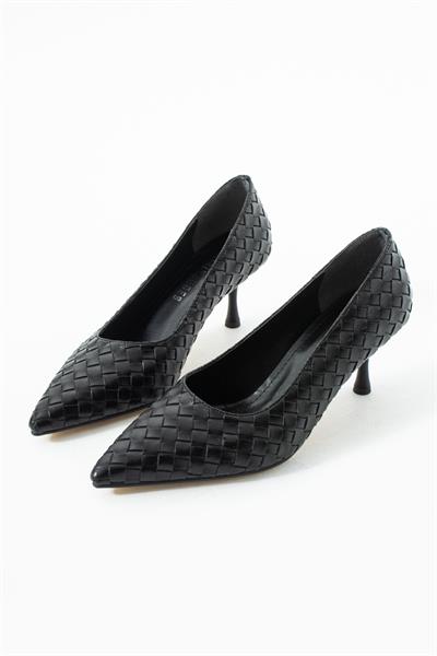 Vera Siyah Örgü Deri Topuklu