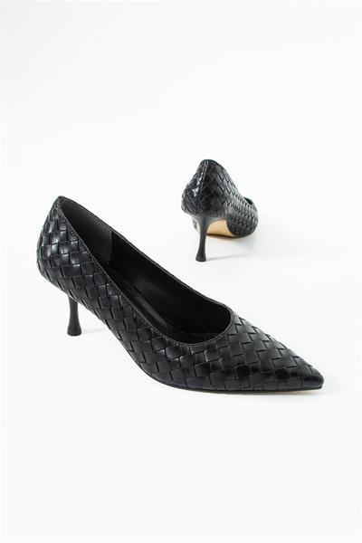 Vera Siyah Örgü Deri Topuklu
