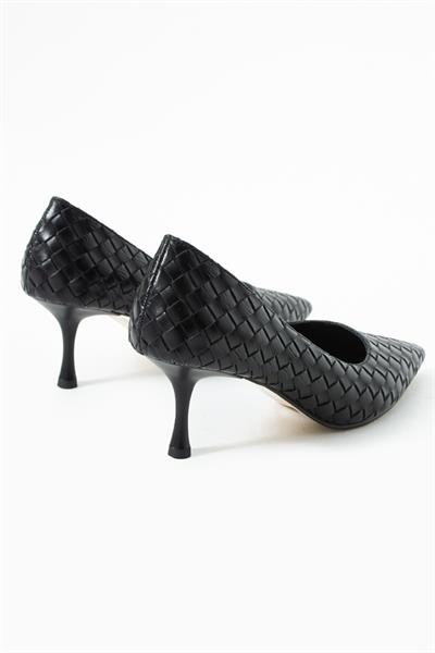 Vera Siyah Örgü Deri Topuklu