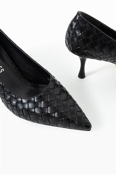 Vera Siyah Örgü Deri Topuklu