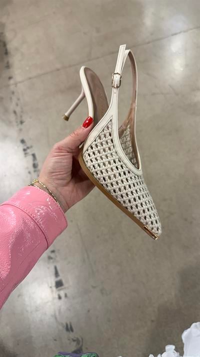 Vesper Bej Örgü Model Topuklu Ayakkabı