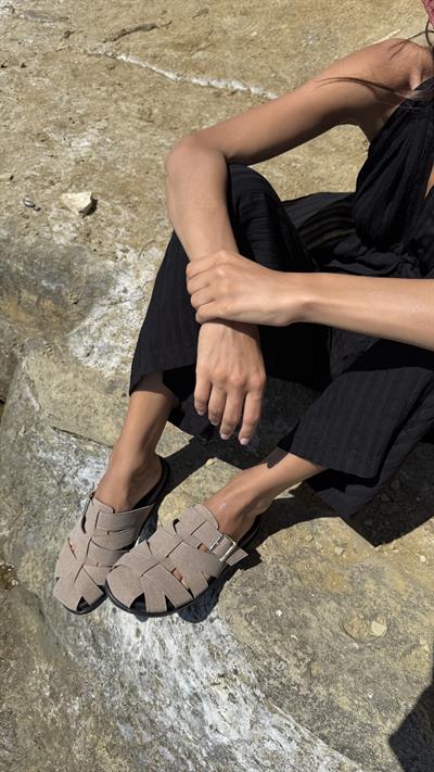 Vizon Süet Sepet Model Tokalı Düz Kadın Terlik