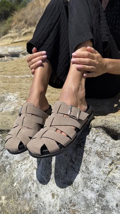 Vizon Süet Sepet Model Tokalı Düz Kadın Terlik