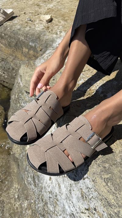 Vizon Süet Sepet Model Tokalı Düz Kadın Terlik