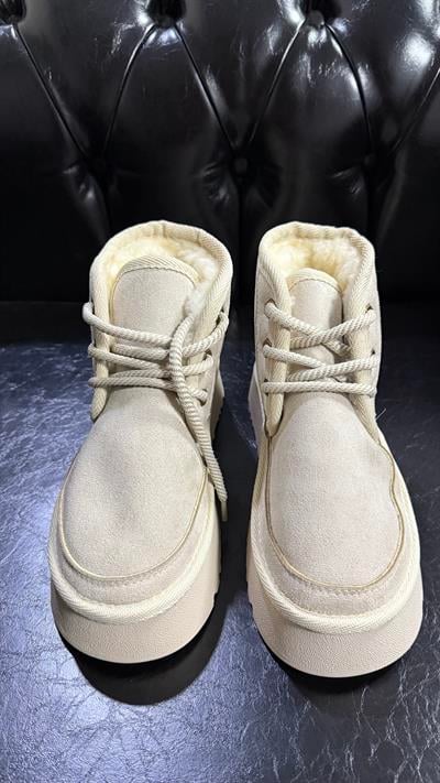 Yüksek Taban Bej Rengi Bağlamalı İçi Tüylü Kışlık Bot