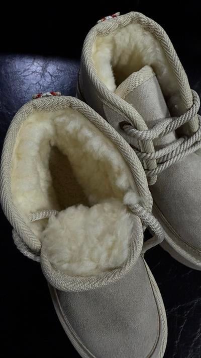 Yüksek Taban Bej Rengi Bağlamalı İçi Tüylü Kışlık Bot