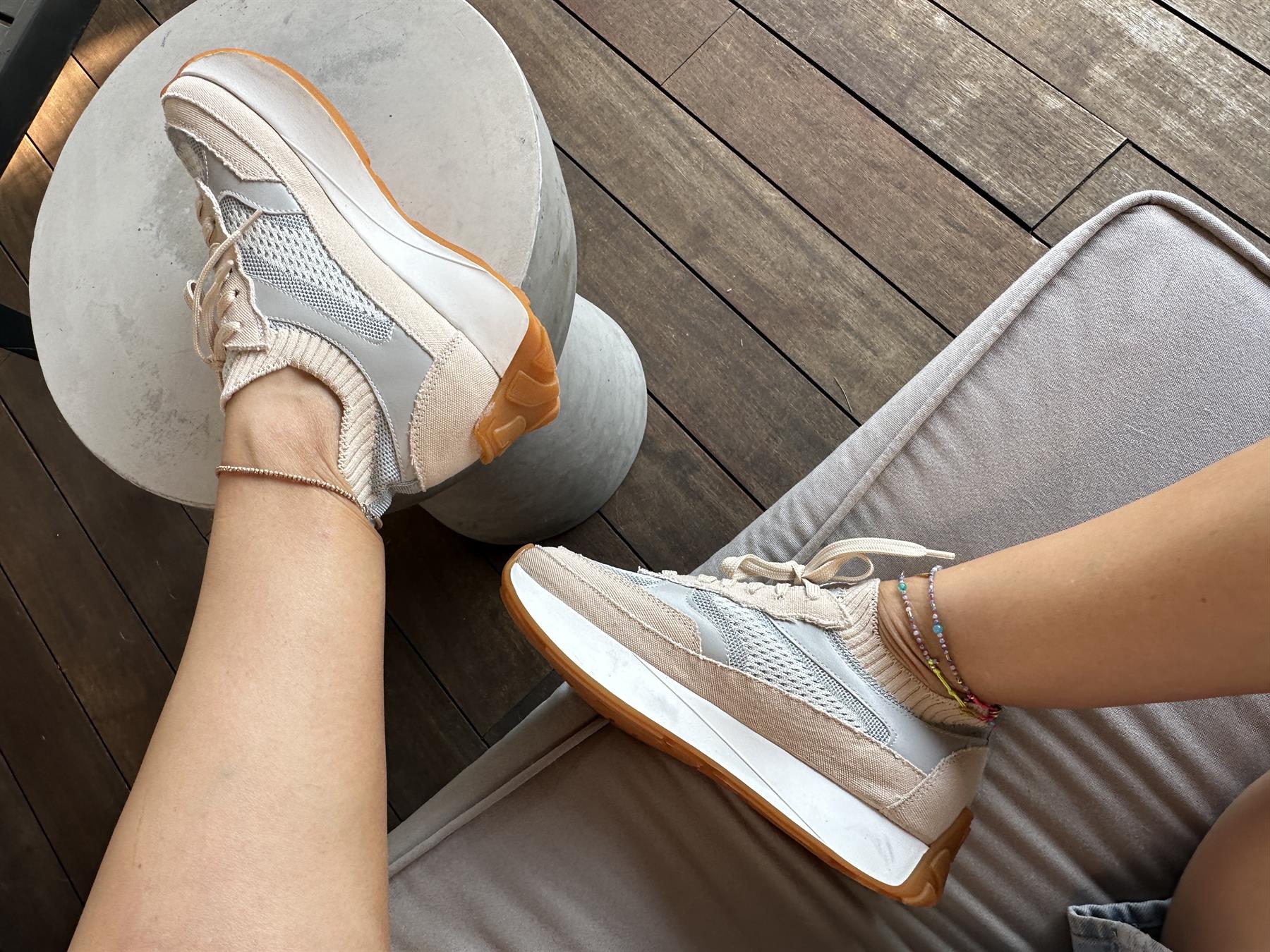 207-297 Bej Triko Yüksek Tabanlı Bağcıklı Kadın Spor Ayakkabı