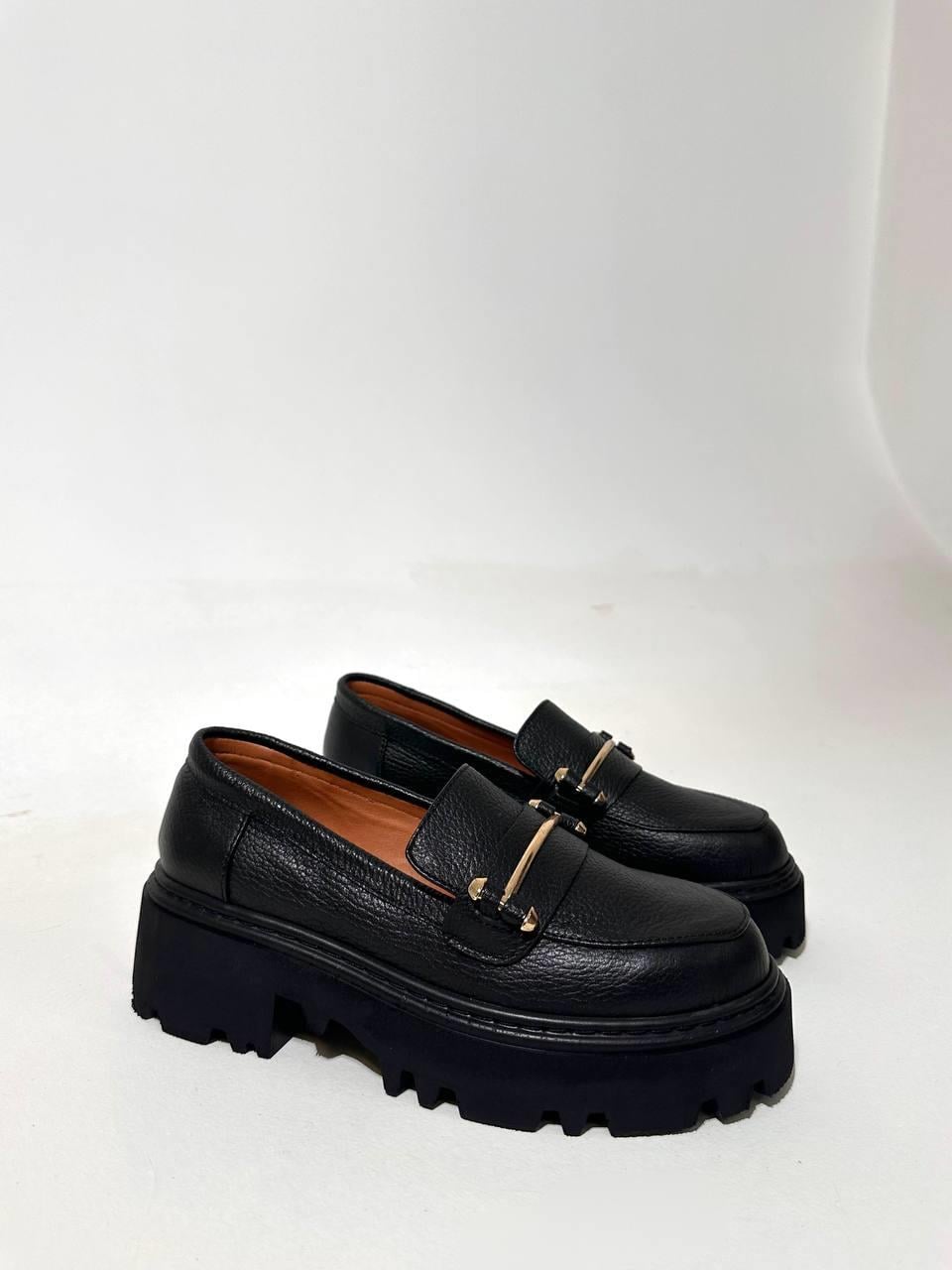 23K.008 Hakiki Deri Siyah Oxford Kadın Ayakkabı