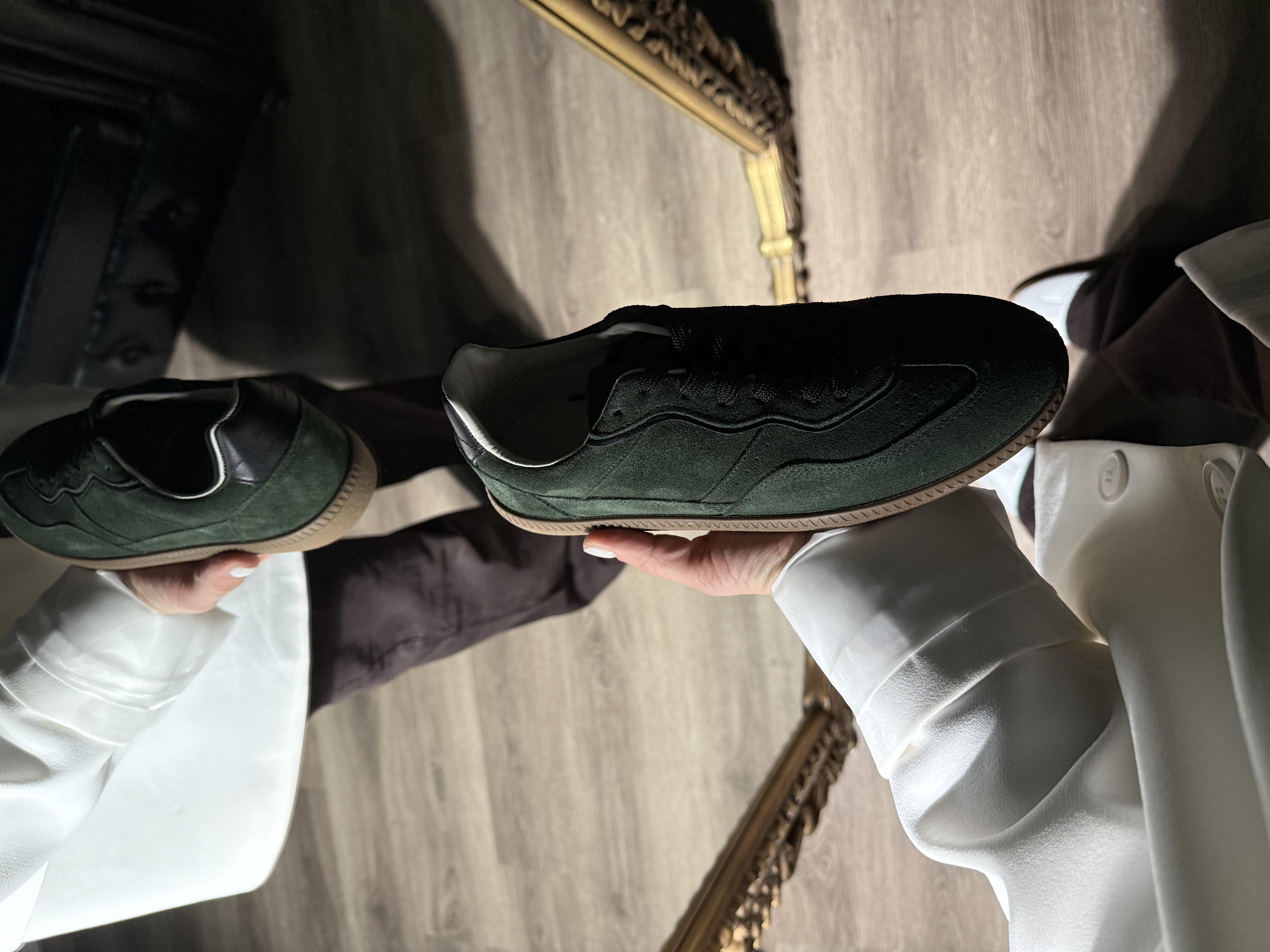 Bağcıklı Gerçek Deri Süet Kadın Spor Ayakkabı Yeşil