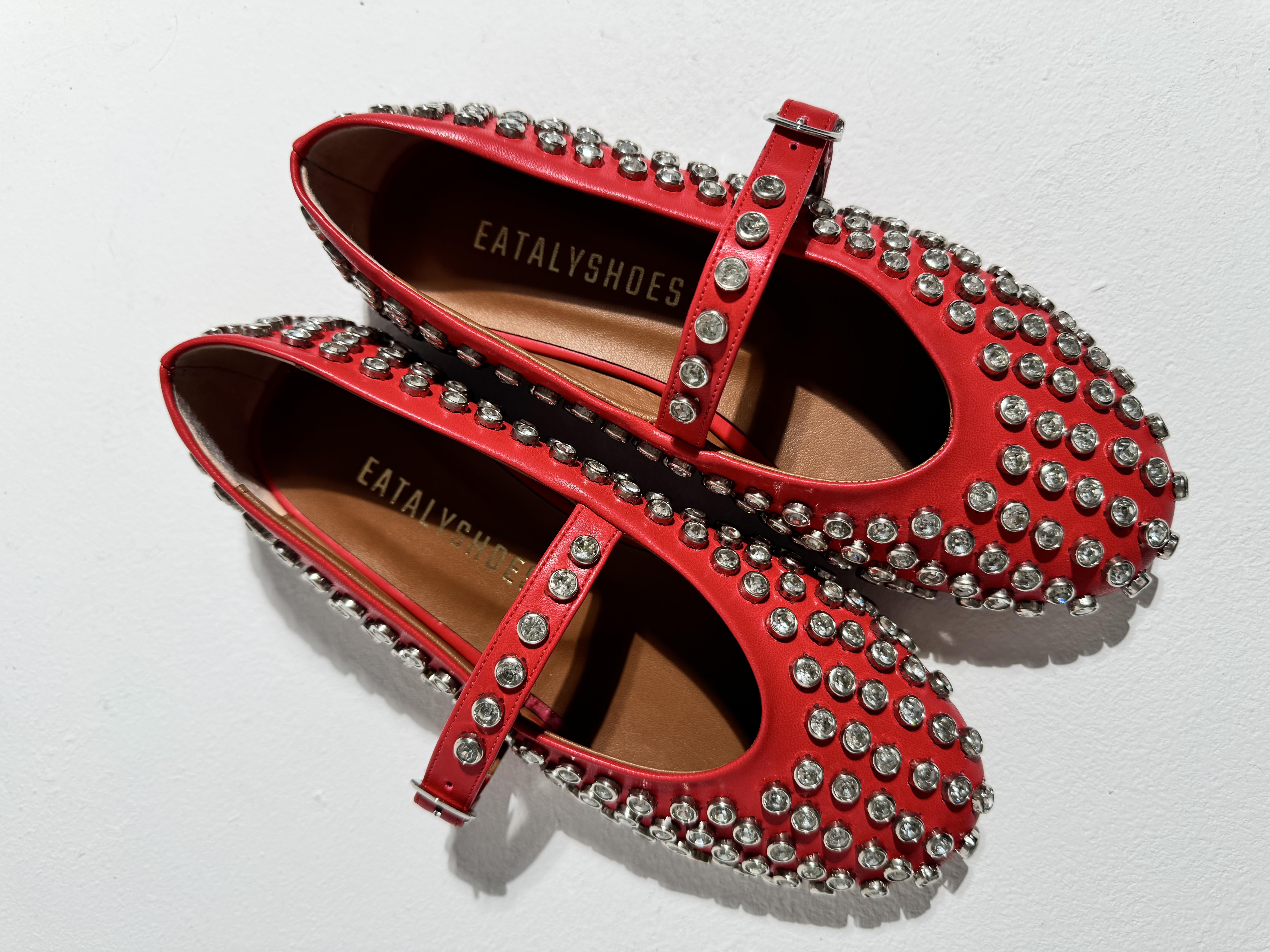 Disco Kırmızı Zımba Taşlı Babet