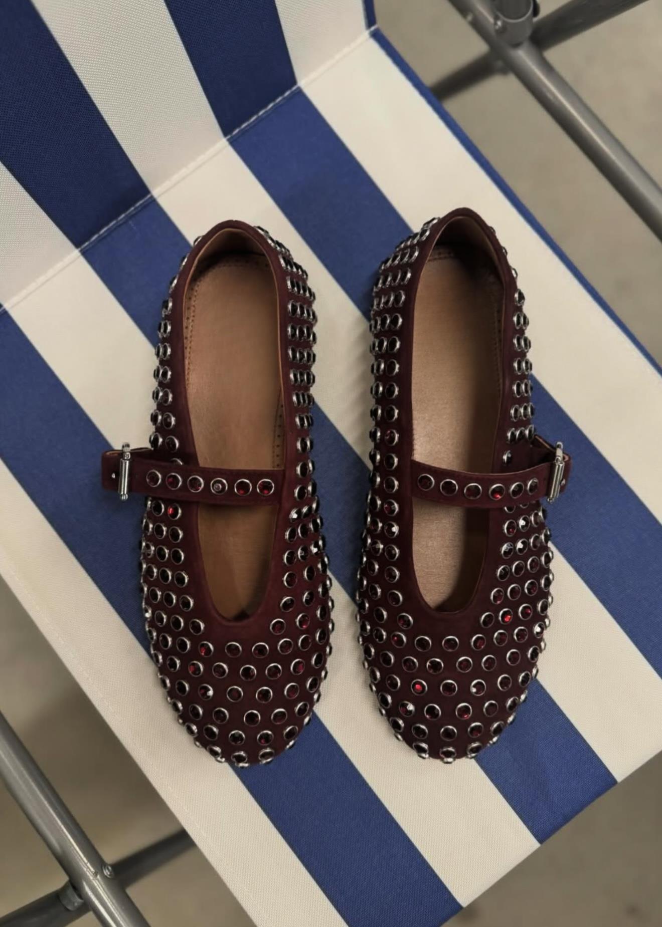 Disco Süet Bordo Zımba Taşlı Babet 
