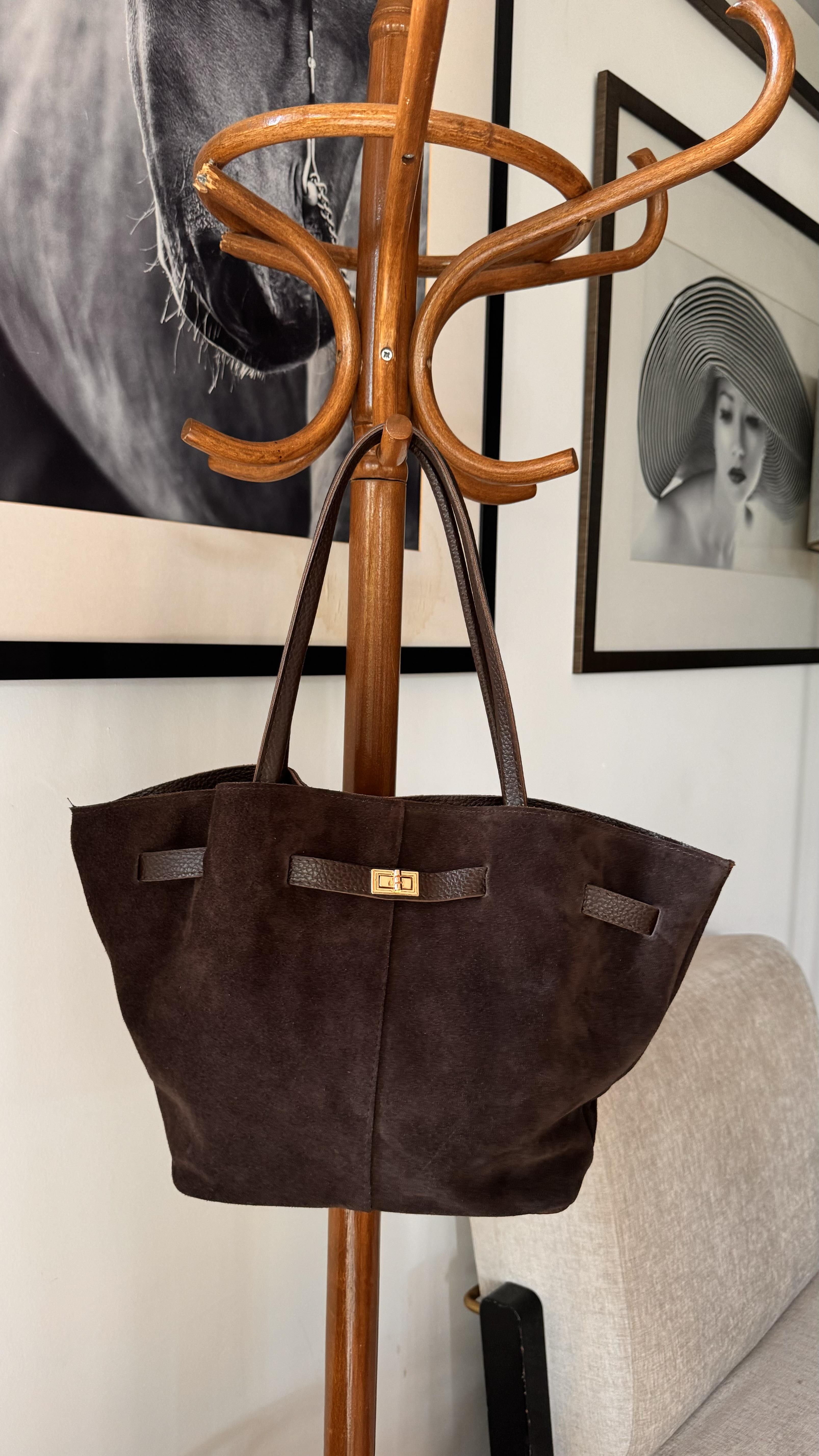 Gerçek Süet Deri Acıkahve Kadın Uzun Askılı Mıknatıslı Çanta