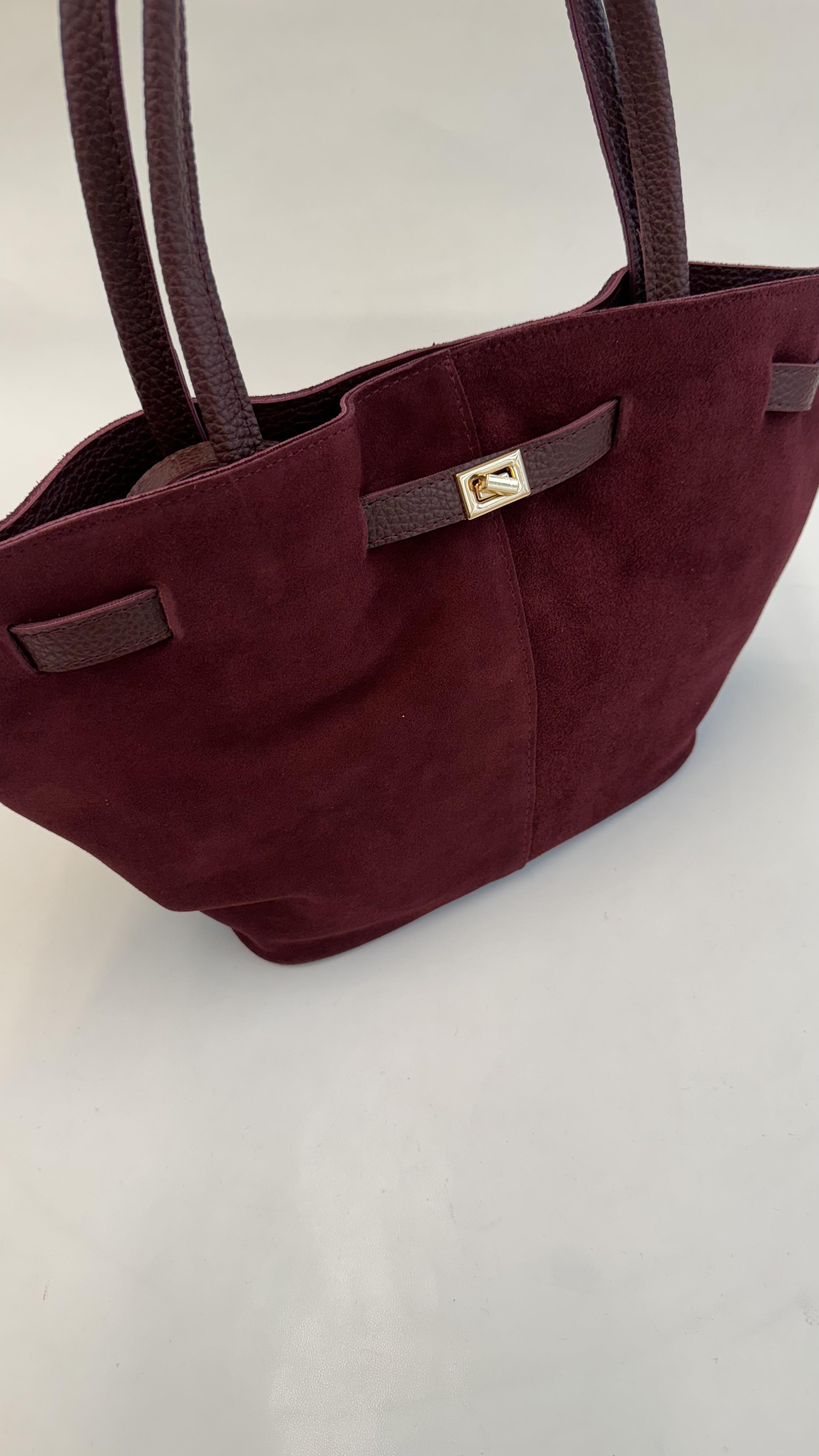 Gerçek Süet Deri Bordo Kadın Uzun Askılı Mıknatıslı Çanta