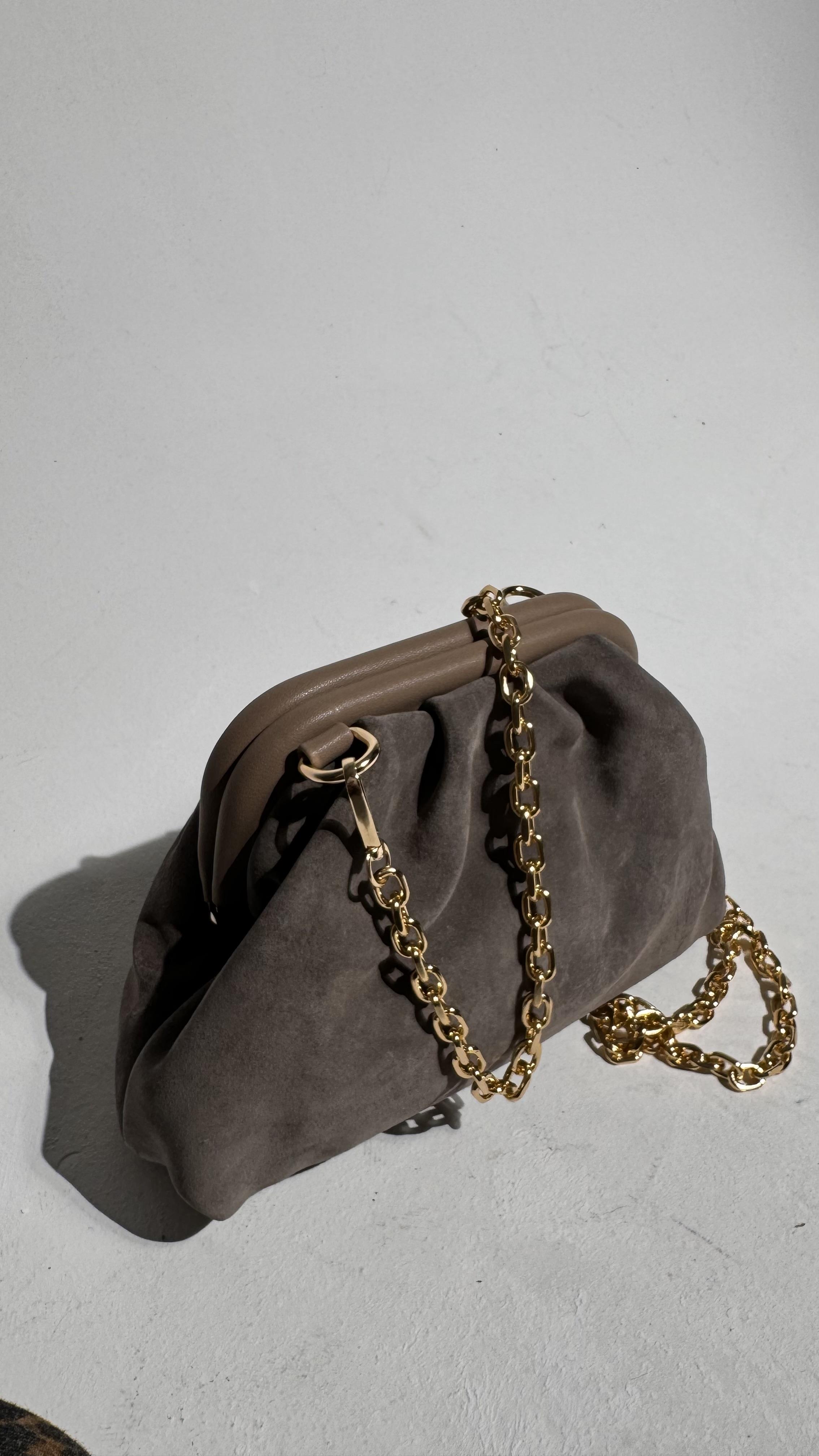 Gri Süet Gerçek Deri Cluch Çanta