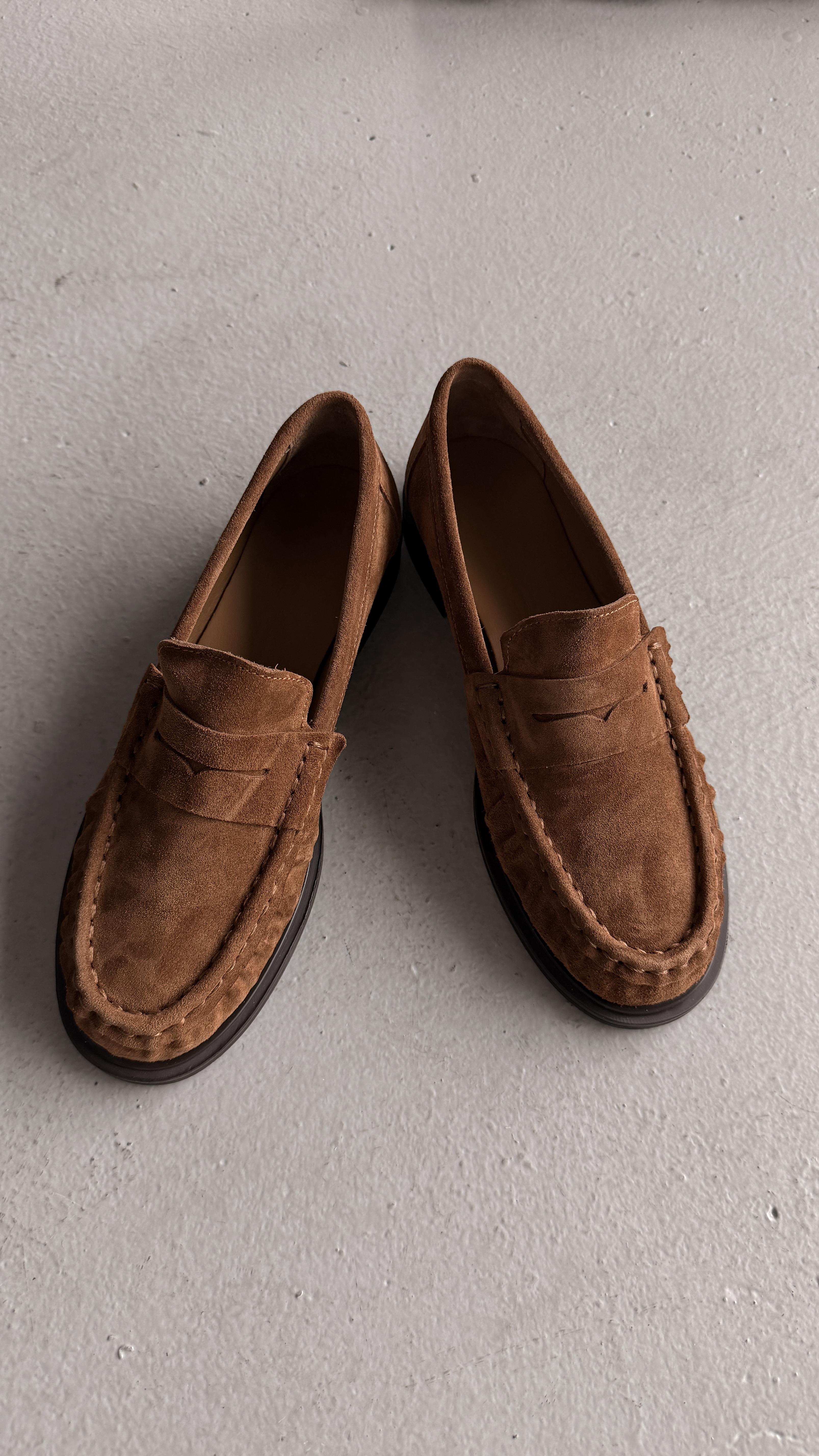 Kadın Büzgülü Gerçek Deri Oxford Loafer Günlük Ayakkabı Camel